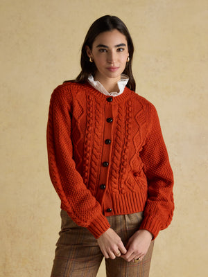 Joules Rafferty Burnt Orange Cable Knit Cardigan