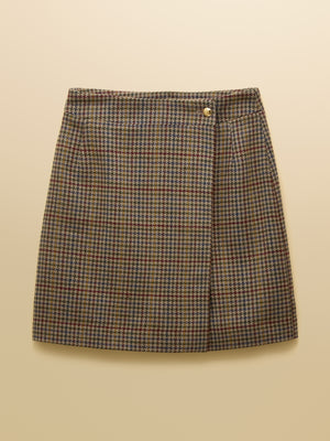 Joules Wrenley Brown Check Wrap Tweed Skirt