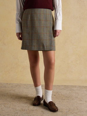 Joules Wrenley Brown Check Wrap Tweed Skirt