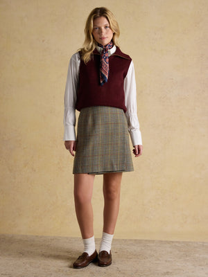 Joules Wrenley Brown Check Wrap Tweed Skirt