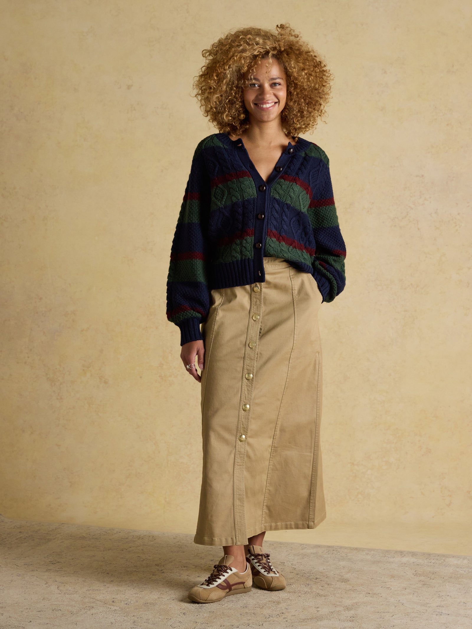 Joules Twyla Tan Brown Midi Chino Skirt