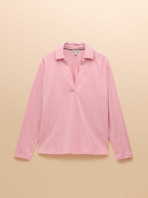 Joules Tallie Pink Combed Cotton Slub Collared Top