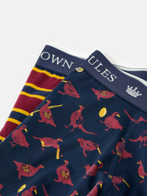 Joules Crown Joules Game Birds Navy/Red Pack of Two Cotton Boxers