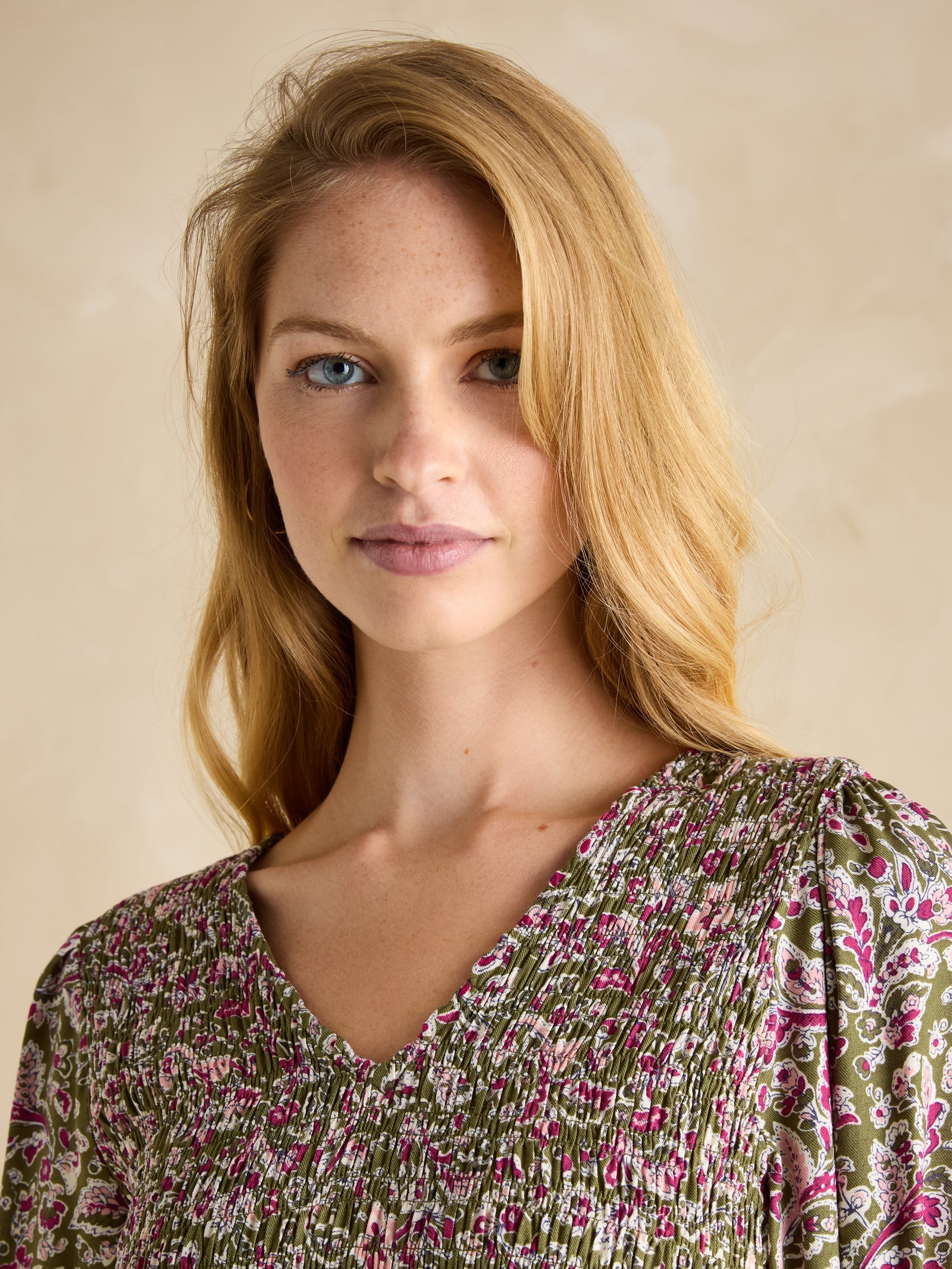 Joules Lilliana Pink/Green Shirred Dress