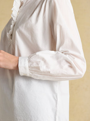 Joules Melanie White Long Sleeve Blouse With Ruffle Neck