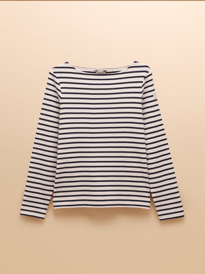 Joules Harbour Cream & Navy Boat Neck Long Sleeve Breton Stripe Top