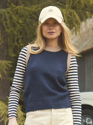Joules Holly Navy/Camel Knitted Crew Neck Vest