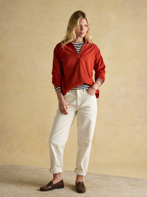 Joules allie Burnt Orange Combed Cotton Slub Collared Top