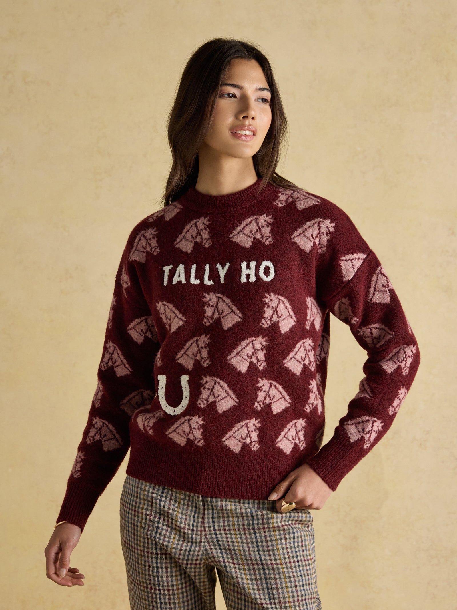Joules Intarsia Knitted Tally Ho Relaxed Fit Jumper with Crew Neck