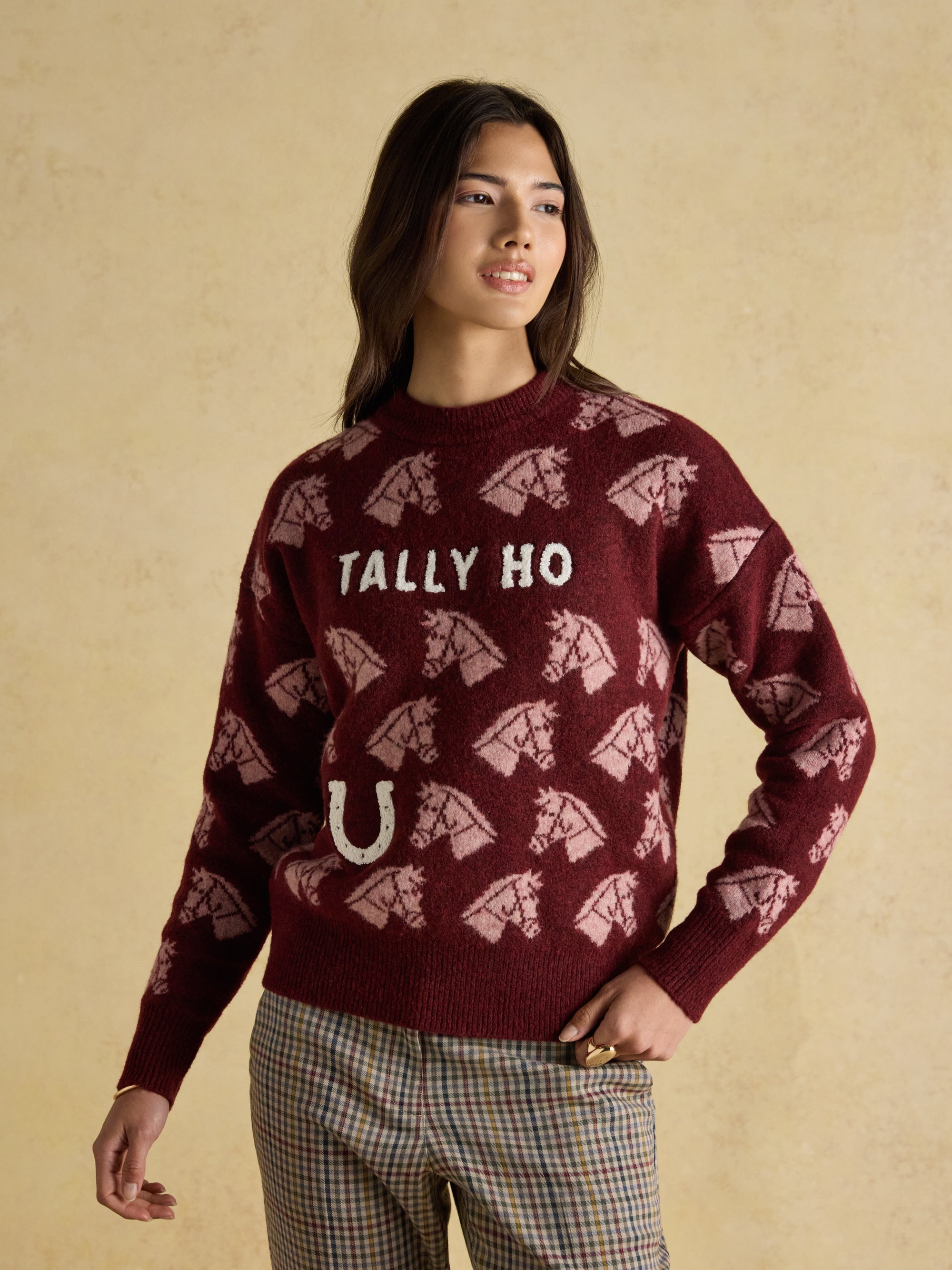 Joules Intarsia Knitted Tally Ho Relaxed Fit Jumper with Crew Neck