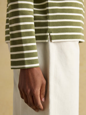 Joules Harbour Green Boat Neck Long Sleeve Breton Stripe Top