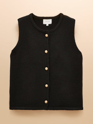 Joules Holly Black Button Through Knitted Vest with Round Neck