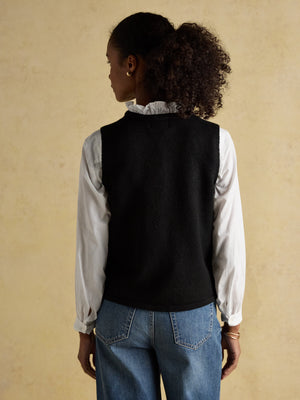 Joules Holly Black Button Through Knitted Vest with Round Neck