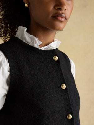 Joules Holly Black Button Through Knitted Vest with Round Neck