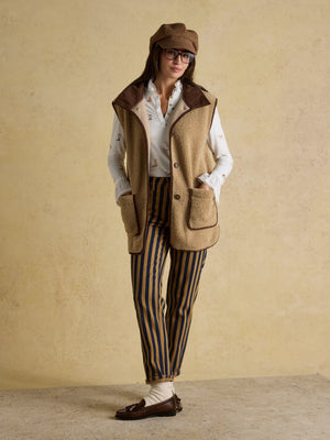 Joules Sadie Taupe Longline Button Through Fleece Gilet