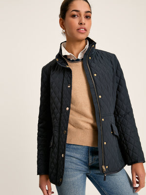 Joules Allendale Navy Blue Showerproof Diamond Quilted Coat