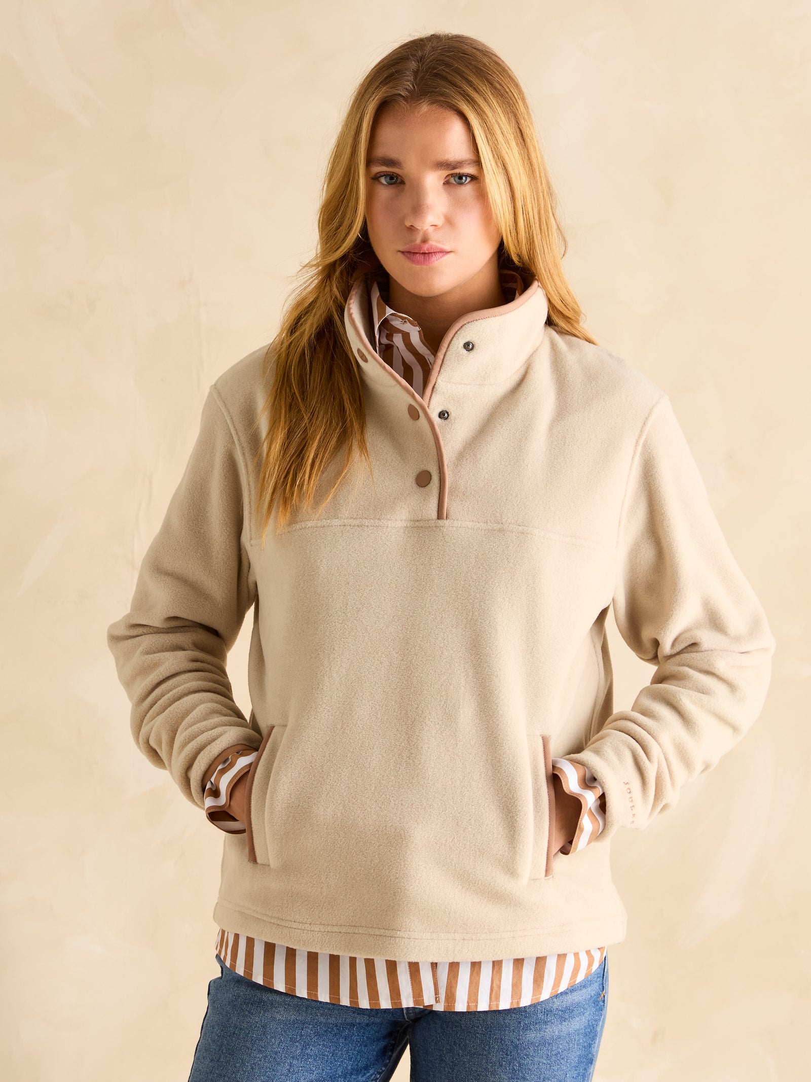 Joules Lulworth Beige Funnel Neck Fleece