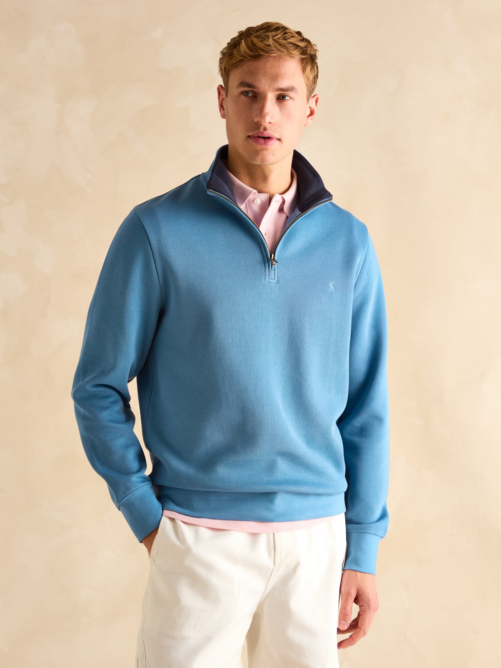 Joules Alistair Light Blue Quarter Zip Cotton Sweatshirt