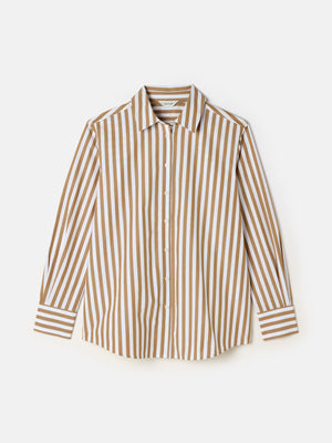 Joules Amilla Tan & White Stripe Longline Relaxed Fit Shirt