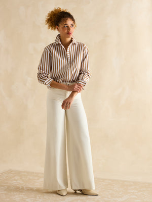 Joules Amilla Tan & White Stripe Longline Relaxed Fit Shirt
