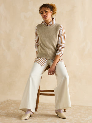 Joules Amilla Tan & White Stripe Longline Relaxed Fit Shirt