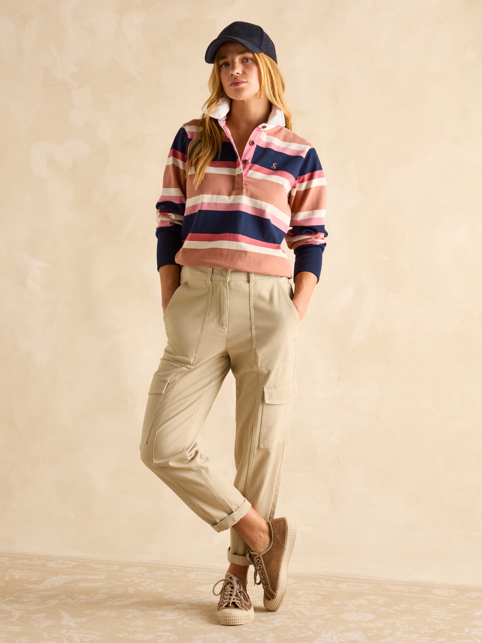 Joules Cream Tapered Leg Cargo Trousers