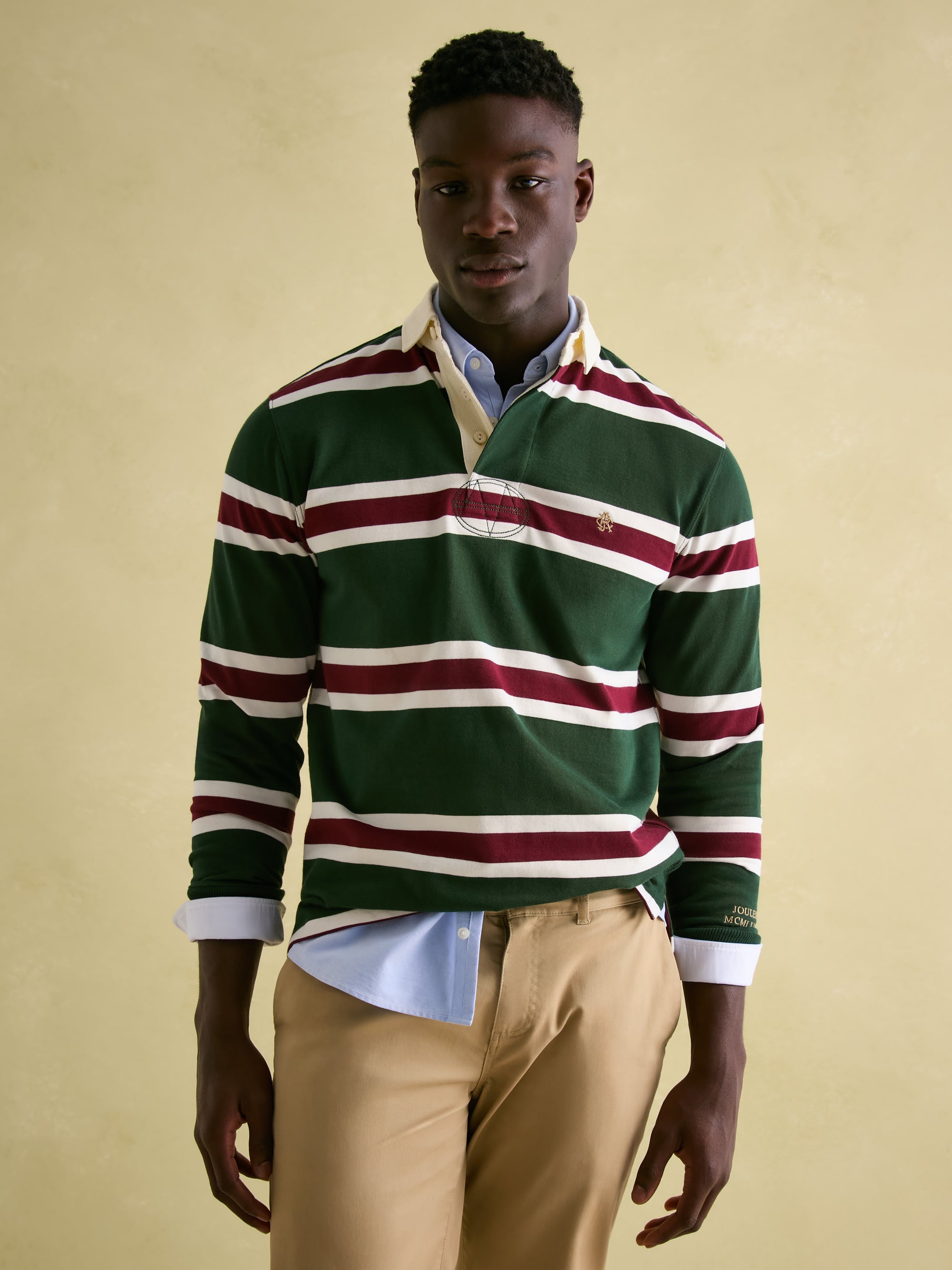 Joules Onside Green & Red Striped Rugby Shirt