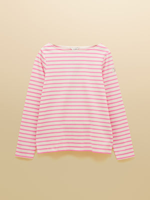 Joules Harbour Cream/Pink Boat Neck Long Sleeve Breton Stripe Top