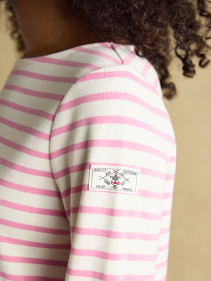 Joules Harbour Cream/Pink Boat Neck Long Sleeve Breton Stripe Top