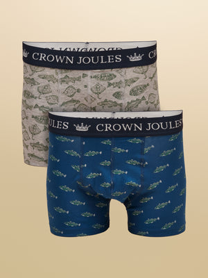 Joules Oh My Cod Navy/Grey Crown Joules Boxer Shorts 2 pack