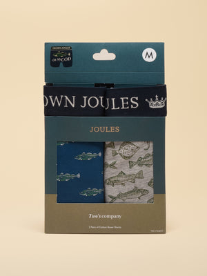 Joules Oh My Cod Navy/Grey Crown Joules Boxer Shorts 2 pack