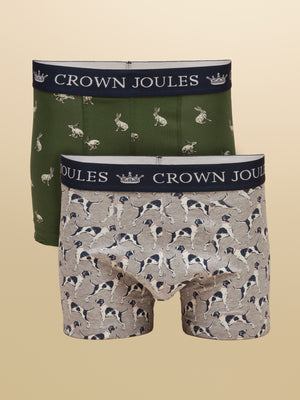Joules Hare Of The Dog Green/Grey Crown Joules Boxer Shorts 2 pack
