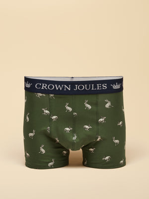 Joules Hare Of The Dog Green/Grey Crown Joules Boxer Shorts 2 pack