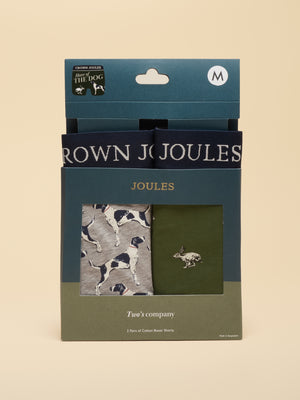 Joules Hare Of The Dog Green/Grey Crown Joules Boxer Shorts 2 pack
