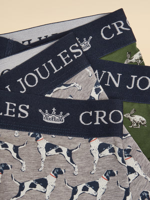 Joules Hare Of The Dog Green/Grey Crown Joules Boxer Shorts 2 pack