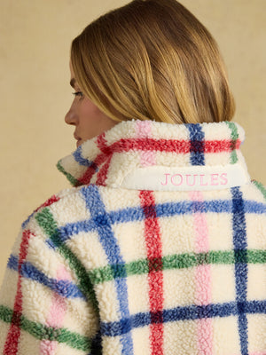 Joules Lottie Cream Check Zip Through Borg Fleece