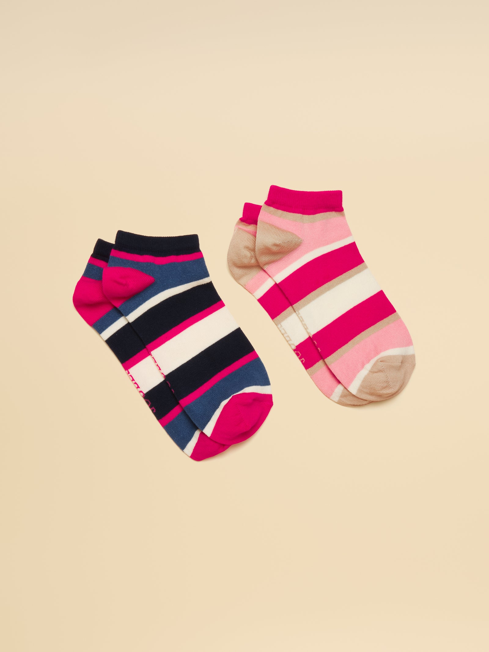 Joules Women's Rilla Pink Blue Trainer Socks 2 Pack