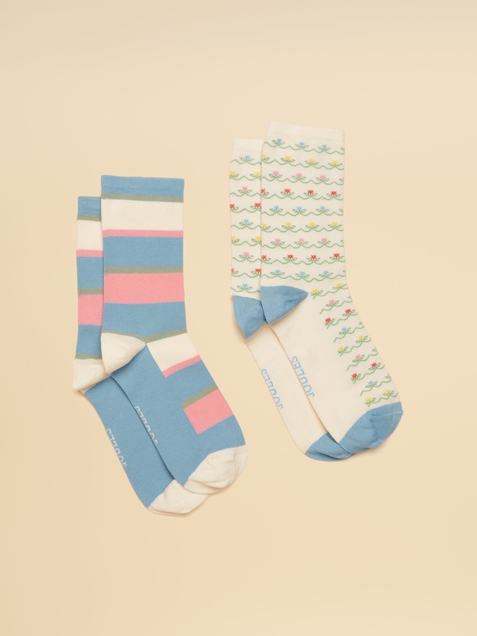 Joules Women's Everyday Blue Ecru Socks 2 Pack