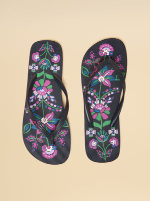 Joules Sandy Navy Floral Printed Flip Flops