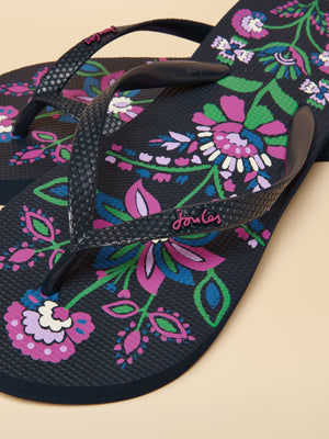 Joules Sandy Navy Floral Printed Flip Flops