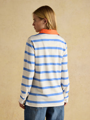 Joules Cream & Blue Striped Jonty Fox Embroidered Cotton Rugby Shirt