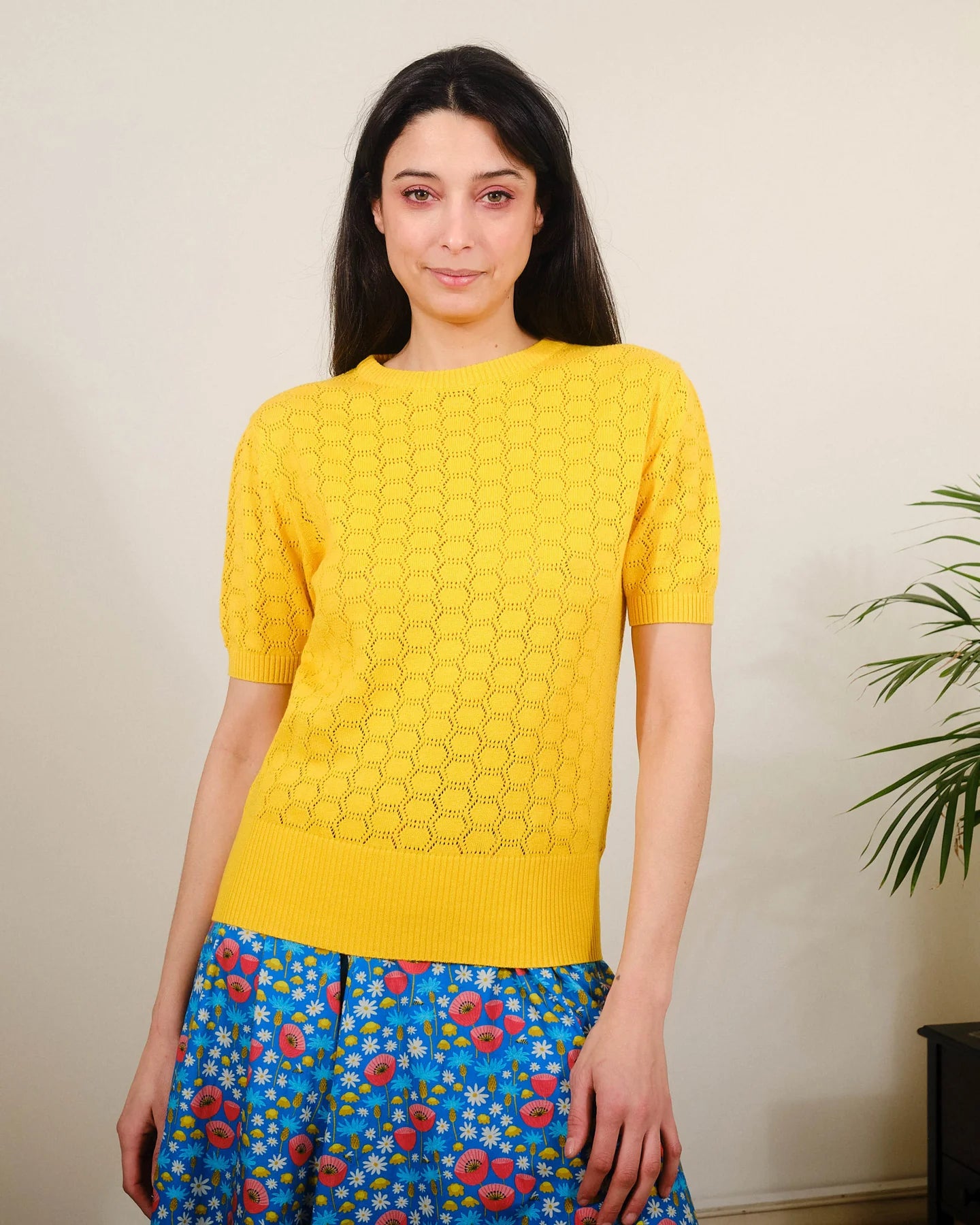 Pretty Vacant Freesia Yellow Hex Pointelle Knit
