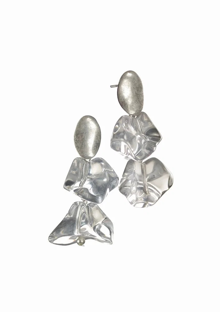 Hot Tomato Silver & Clear Rock on Rock Earrings