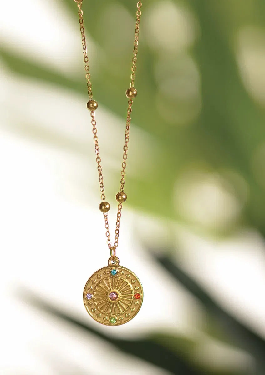 Hot Tomato Golden Colour Me Compass Necklace
