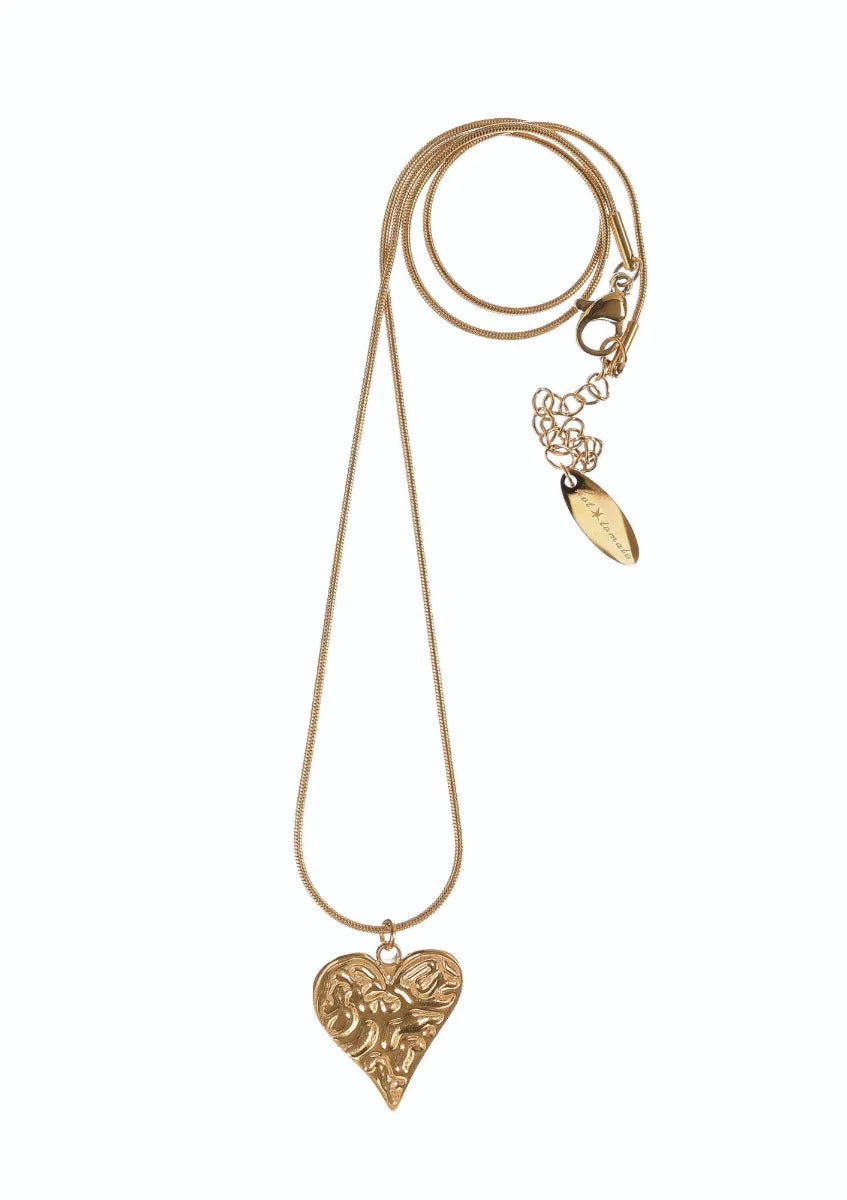 Hot Tomato Gold Ripple Heart on Snake Chain Necklace