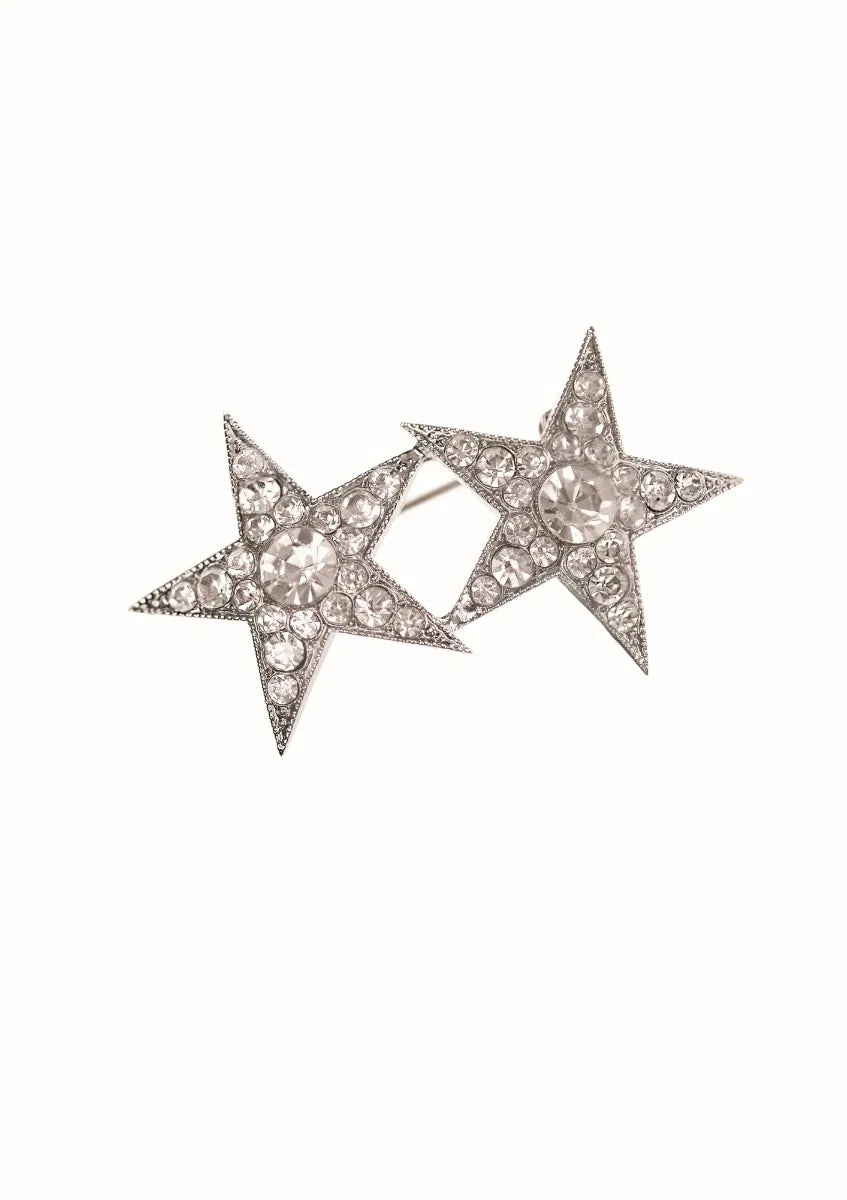 Hot Tomato Silver Twin Stars Brooch