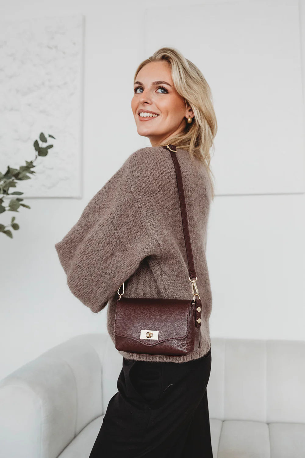 Elie Beaumont Twist Cross Body Wine Bag