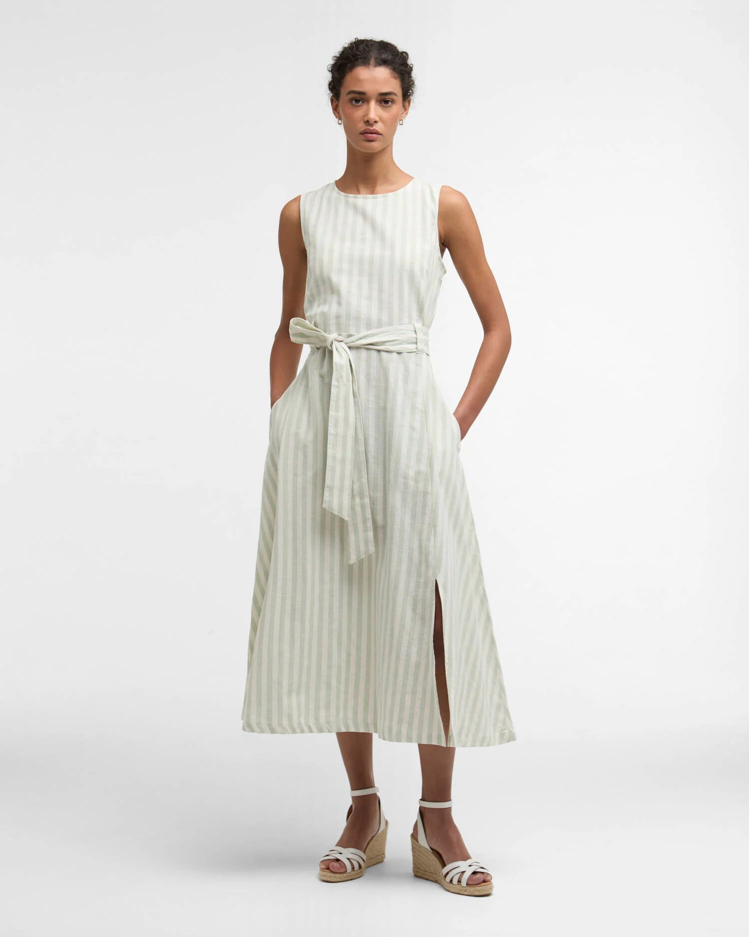 Barbour Inez Striped Spearmint Midi Dress