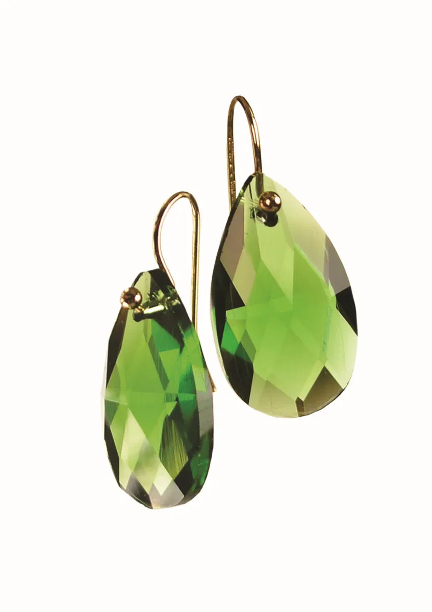 Hot Tomato Facetted Teardrop Racing Green Earrings