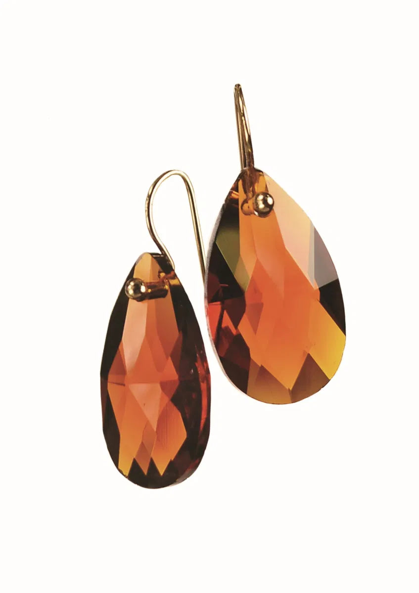 Hot Tomato Facetted Teardrop Burnt Umber Earrings
